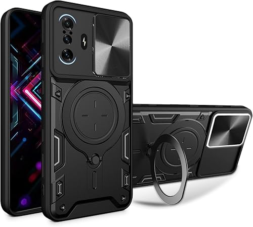 Funda compatible con Xiaomi Redmi K40 Gaming, compatible con Xiaomi Poco F3 GT 5G Funda de teléfono PC duro + silicona suave Soporte de anillo