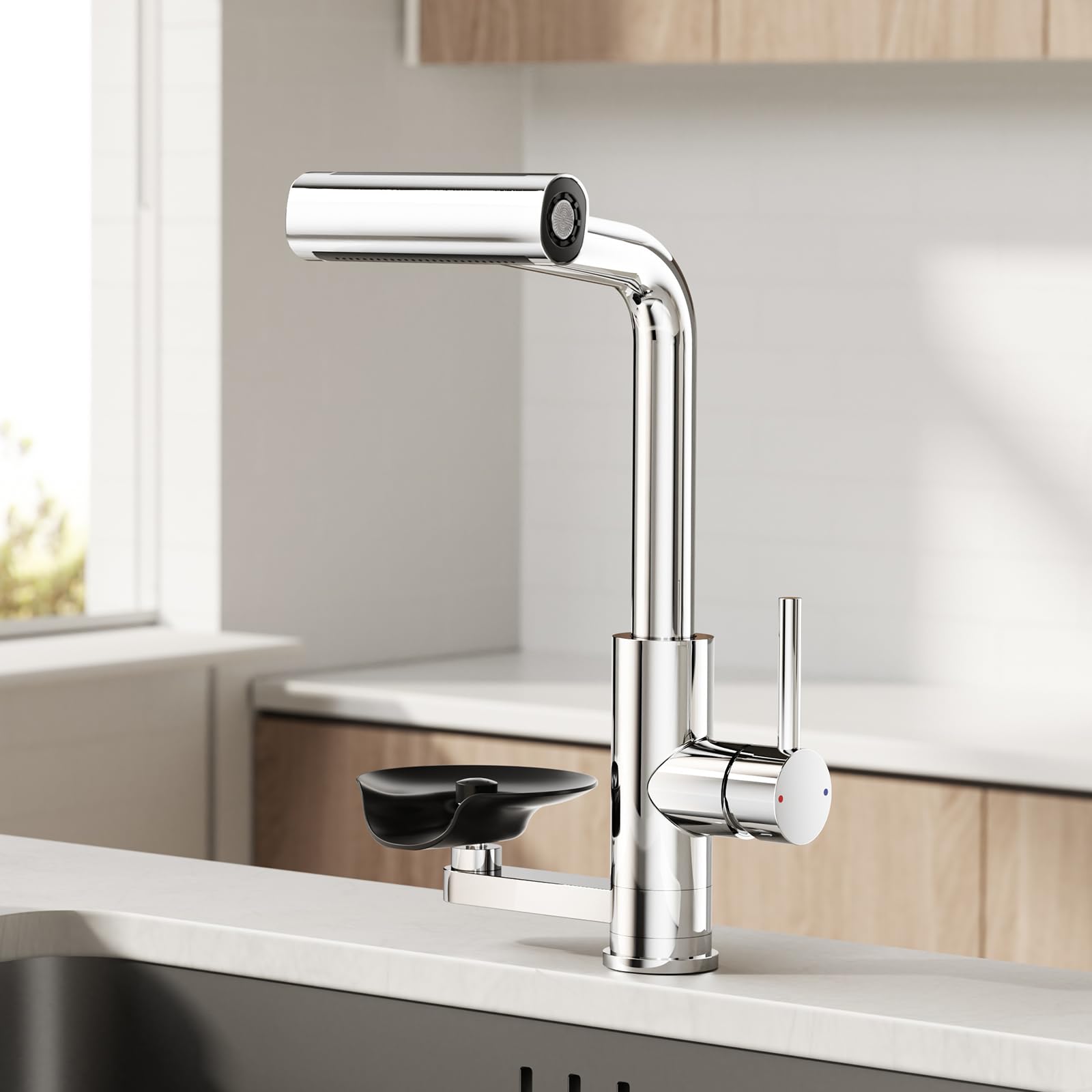 MIAOHUI Kitchen Mixer Taps 1 Hole with Glass Washer, Chrome
