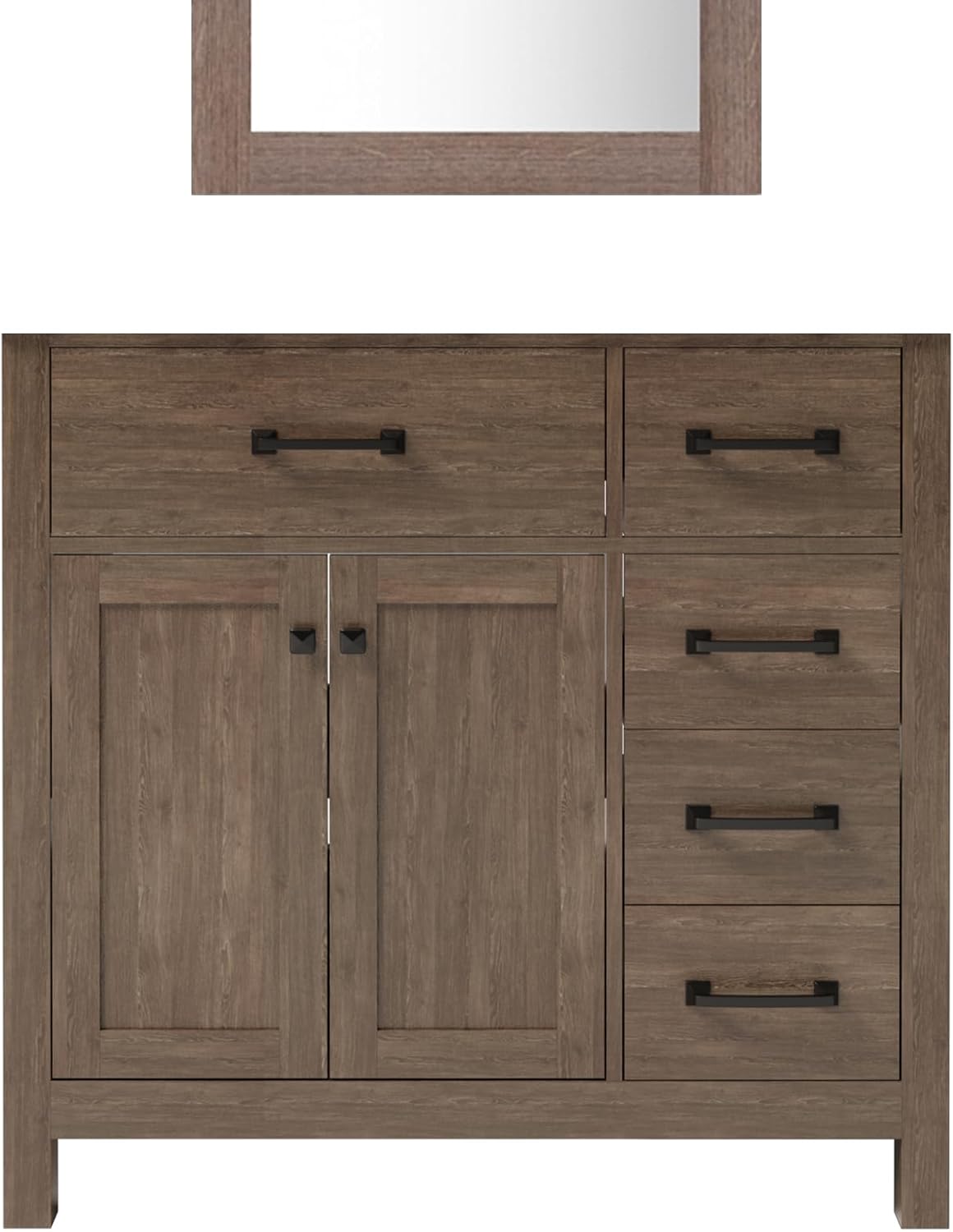 walsport 36 inch Bathroom Vanity Without Sink Single Sink Vanity with Mirror Combo Set 5 Drawers and Double Doors Modern, Brown