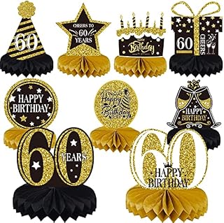 VAIAV Birthday Decoration 60th Honeycomb Centerpiece Year Party Decorations Birthday Party Supplies Table Decorations Paper Decorations for Men and Women(9pcs)