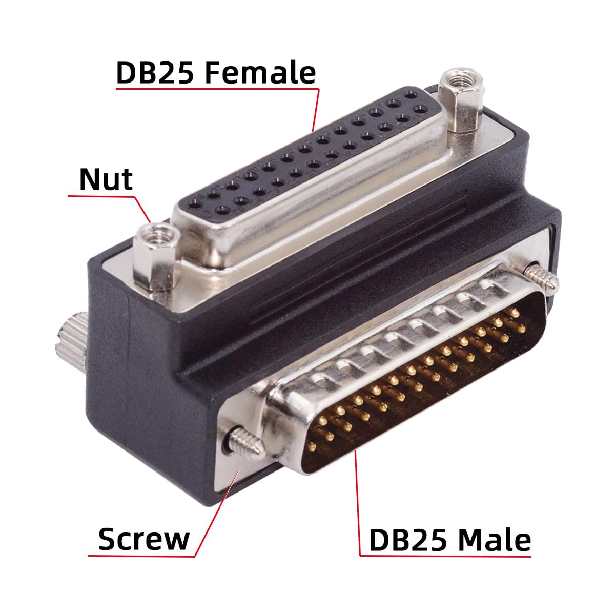 cablecc DB25pin DSUB Parallel LPT AES/EBU DB Macho, adaptador de extensión en ángulo inferior de 90 grados con tuerca macho y tornillo hembra