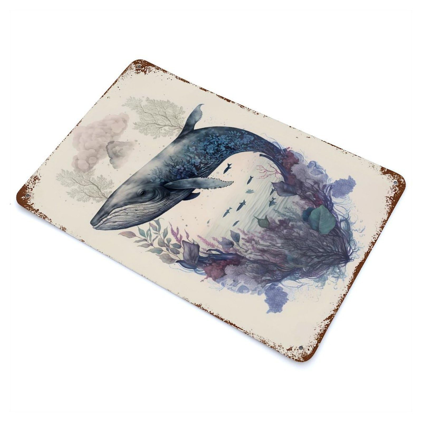 Whale Mythical Beasts Distressed Metal Wall Sign 11.8"x7.9", Ideal for Garage, Bar And Workshop Decor