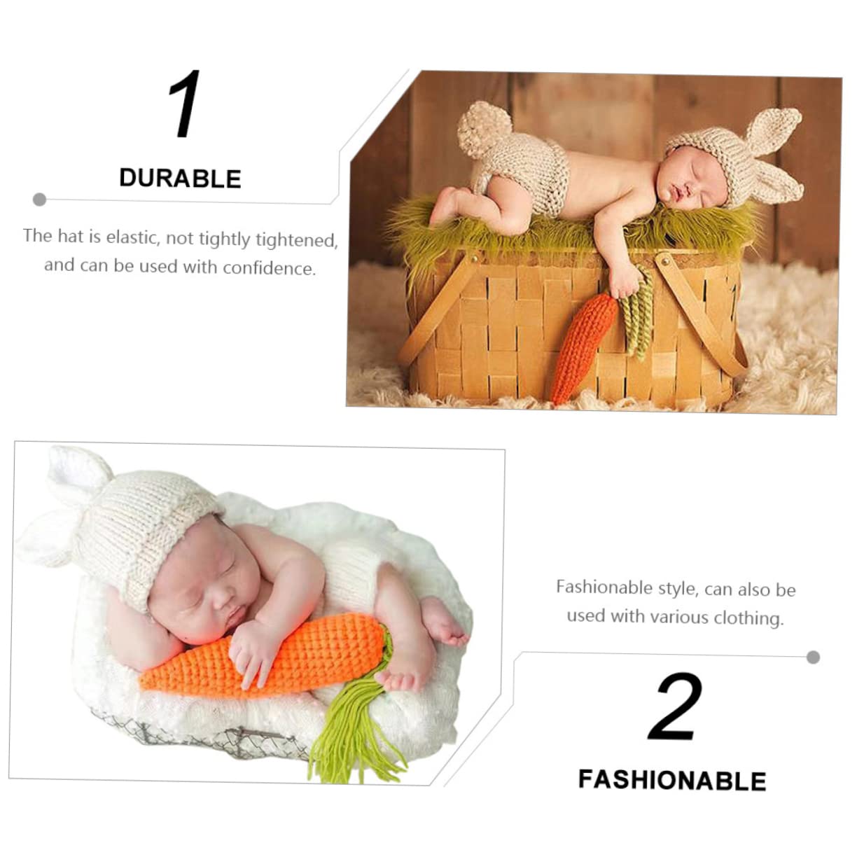 FRCOLOR Neugeborenen Fotografie Kostüm Teiliges Häschen Outfit für Babyfotoshooting Mütze Hose Handgefertigt Weichem Garn für Besondere Anlässe Erinnerungen