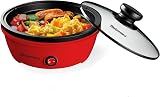 Elite Gourmet EGL-6101 Poêle électrique antiadhésive de 650 W, chauffage rapide, couvercle en verre trempé, rouge - 1