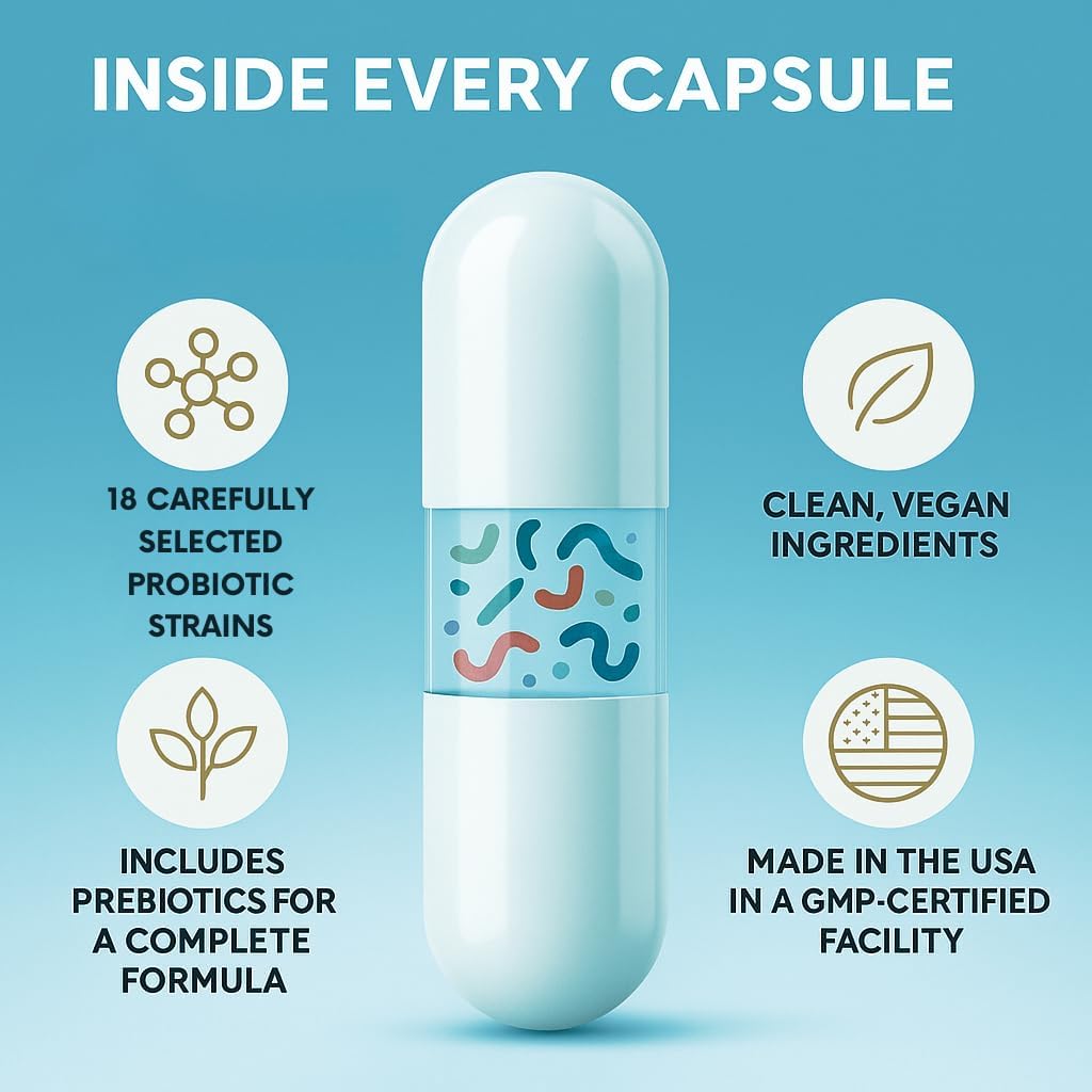 Organic Excellence Mens L Reuteri Probiotics for Gut Health with Prebiotics – 18 Strains for Digestive Health, Bloating & Immune Support – 30 Billion Probiotics + Sporebiotics – 30 Capsules - Image 2