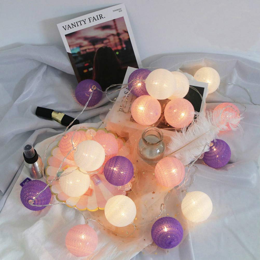 DOTBUY-SHOP LED Cotton Ball String Lights Xmas Fairy Lights Christmas Decoration Battery Operated for Indoor outdoor New Year Holiday Wedding Party Bed Decor Garlands (Purple,1.8M/10LED)