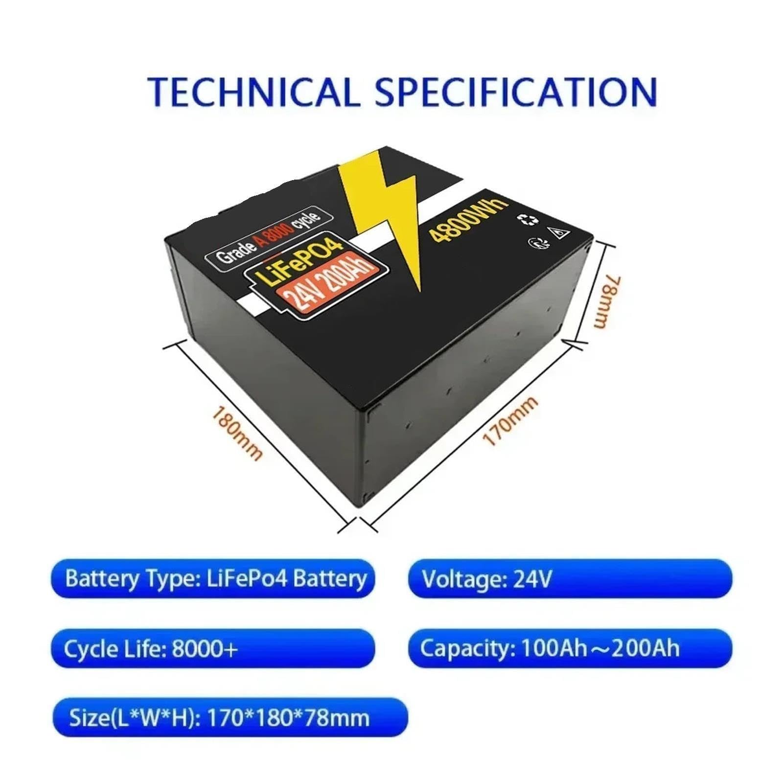 Batería BMS de fosfato de Hierro y Litio de 12V y 200Ah
