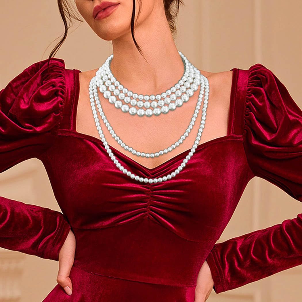 Layered Pearl Necklace for Women Long Pearls Necklaces Strand Pearl Necklace Statement Pearls Choker 1920s Jewelry - Image 7