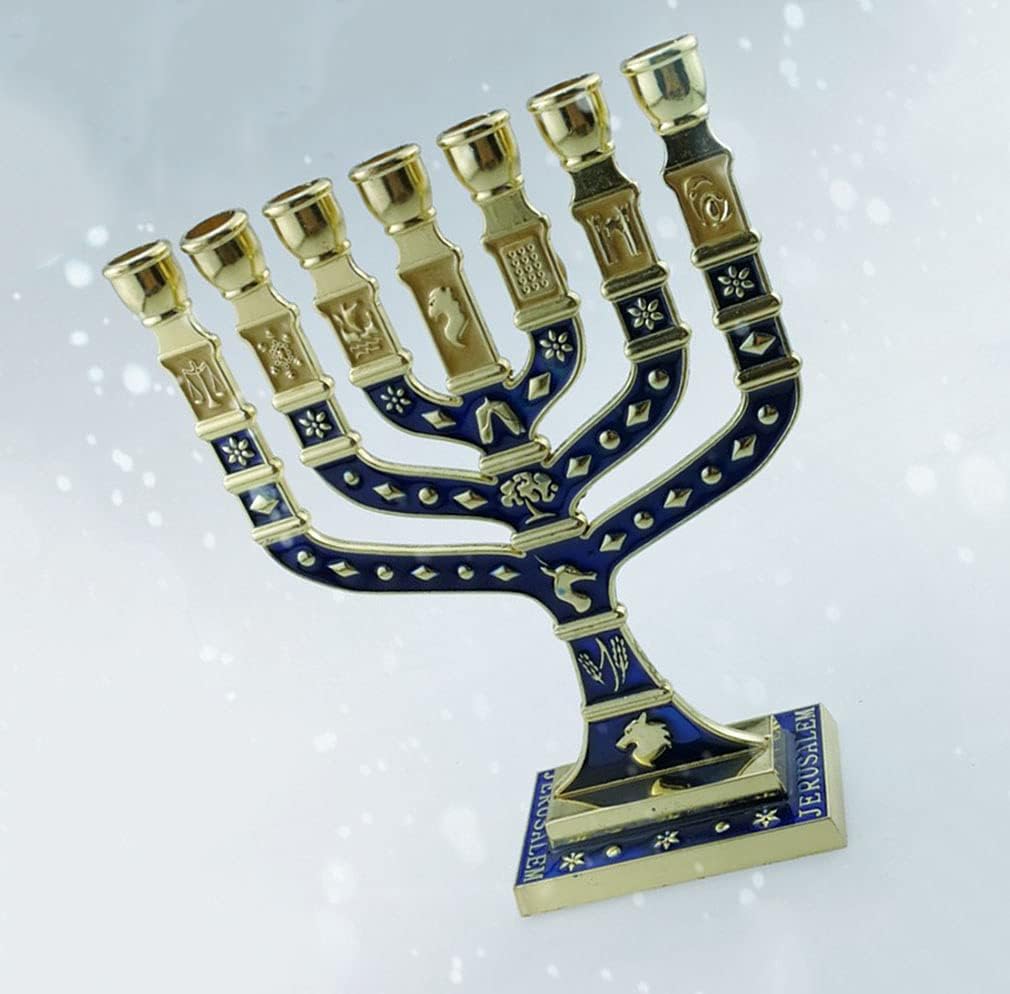 Jewish Symbol Menorah European Retro Nostalgic Desktop Decoration 7 Head Alloy Candle Holder Shalom Israel Menorah(4.6 inches 3.4 inches)