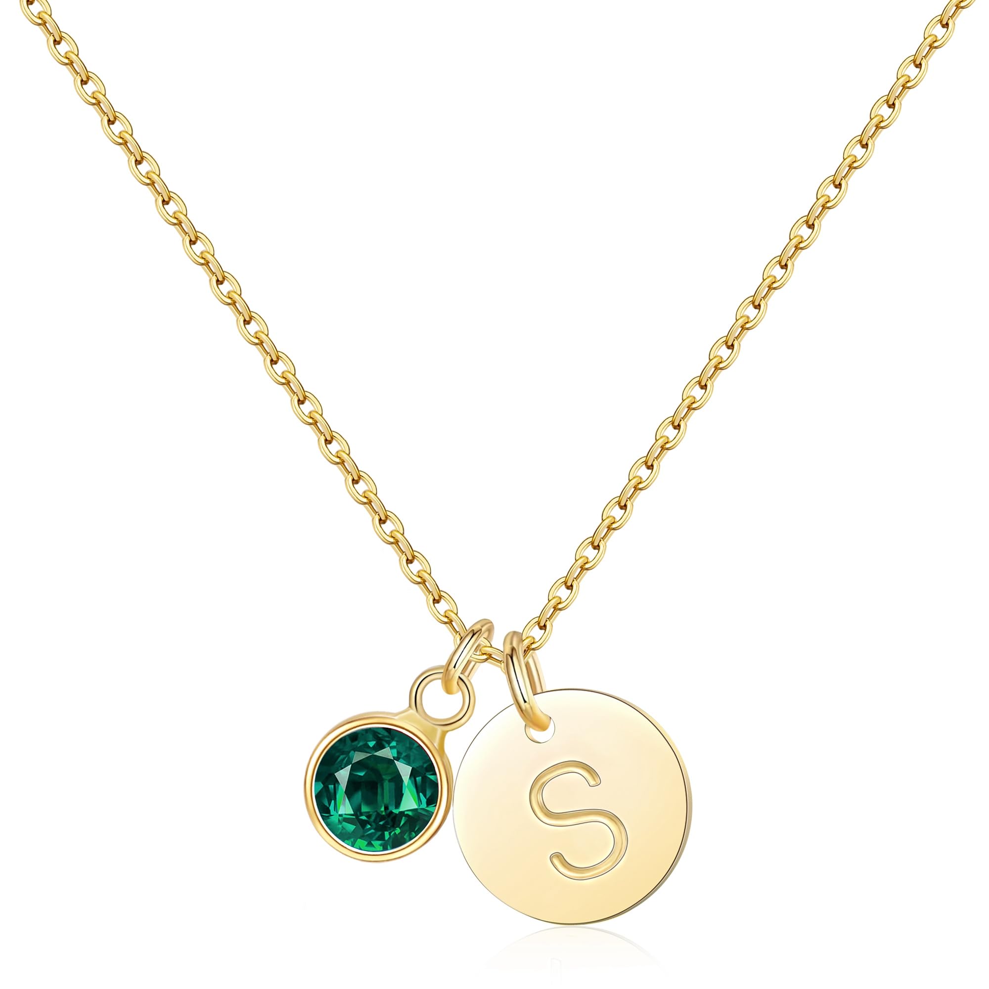 RLMOON Christmas Gifts Stocking Stuffers for Teen Initial Birthstone Necklaces for Women Dainty 14K Gold Plated Initial Necklace Letter A-Z Pendant CZ