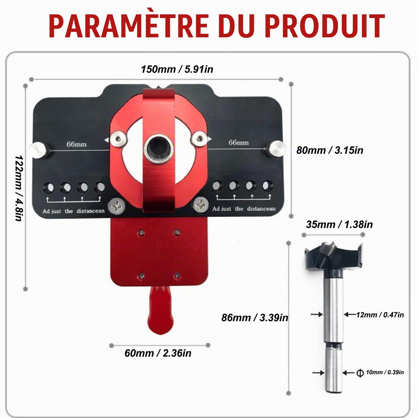 Gabarit de Charnière dissimulé, Localisateur de Perforateur de Perçage de Porte D'armoire en Alliage D'aluminium, Gabarit de Charnière D'armoire de 35 Mm, pour le Montage de