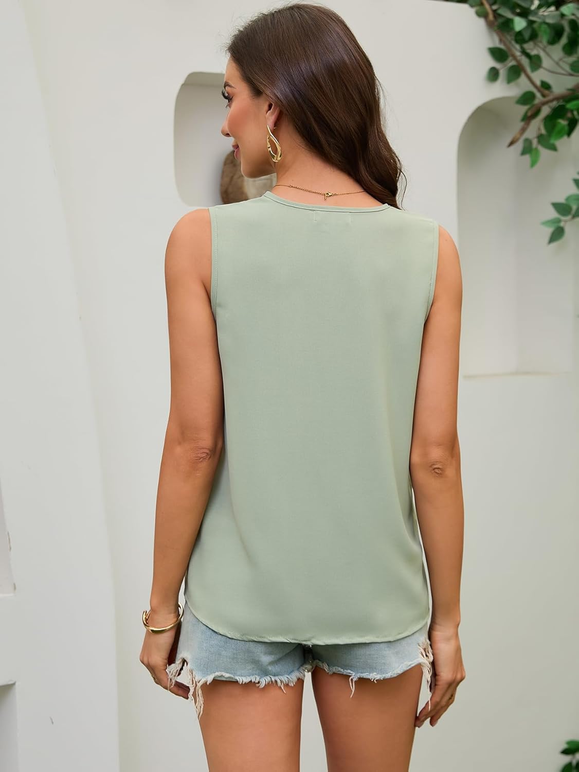 Women's Solid Colour Casual Shirt Sleeveless V Neck Buttoned Work Tops Business Casual Summer Tops - Image 2