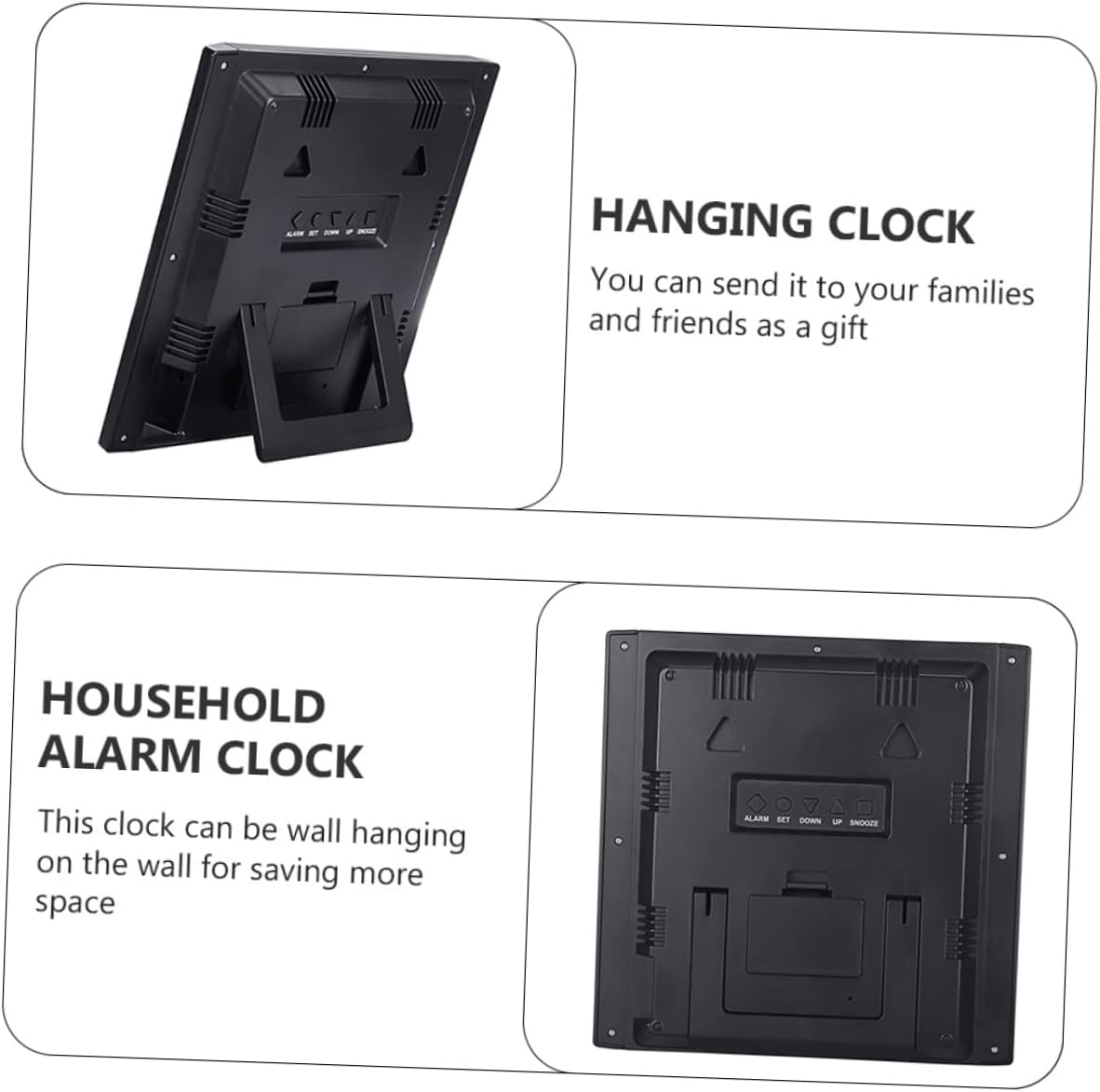 Sosoport 1Pc Digital Wall Clock with Temperature and Humidity Display Compact Hanging Clock for Home Use Alarm Function Battery Not Included Modern Black Design