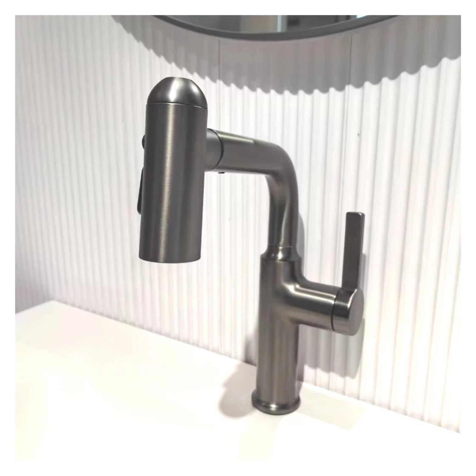 Rubinetto per bagno estraibile, miscelatore per lavabo a cascata a 5 modalità con display a LED, montaggio da seduto,Controllo del flusso
