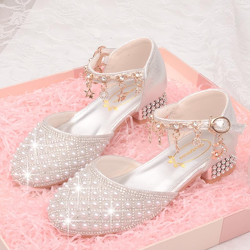 Toddler Girls High Heel Dress Shoes Sparkle Sandals Glitter Flower Wedding Party Princess Pump for Kids3