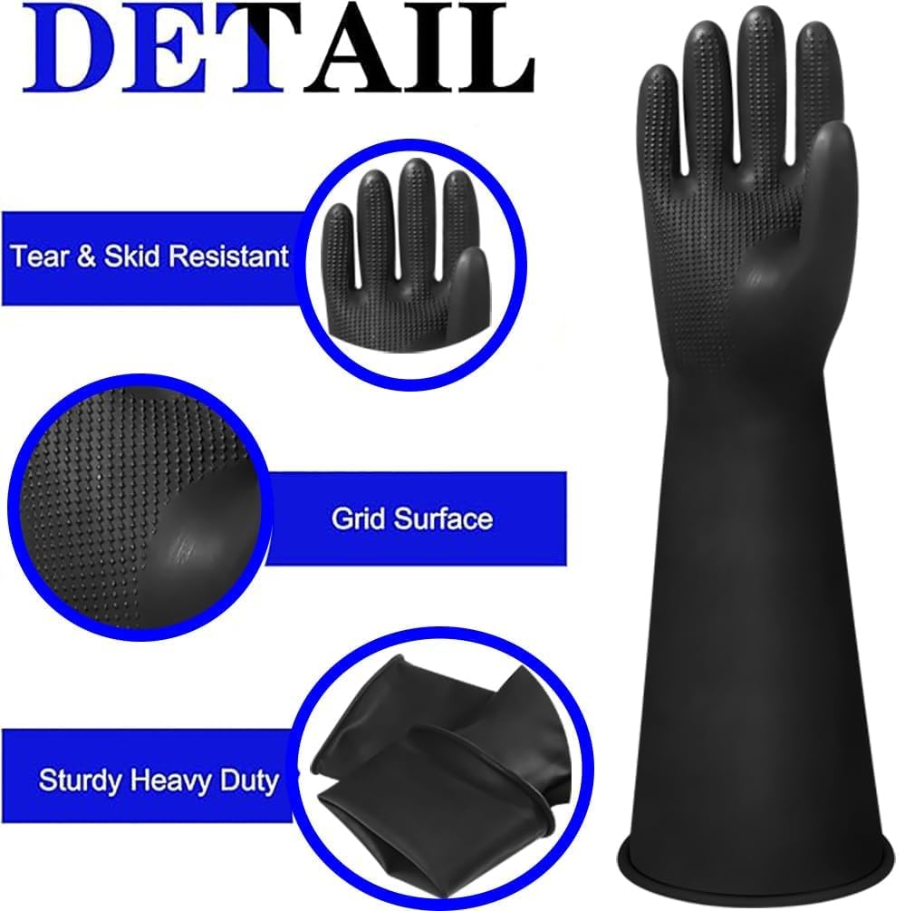 22“ Long Rubber Gloves, XL Heavy Duty Large Black Rubber Gloves - Image 3