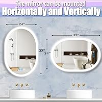 Vista 6 de Espejo retroiluminado ovalado de 32 x 24 pulgadas, brillo ajustable de 3 colores, retroiluminado, espejo de tocador ovalado iluminado para pared