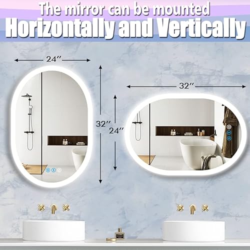 Miniatura 6 de Espejo retroiluminado ovalado de 32 x 24 pulgadas, brillo ajustable de 3 colores, retroiluminado, espejo de tocador ovalado iluminado para pared de