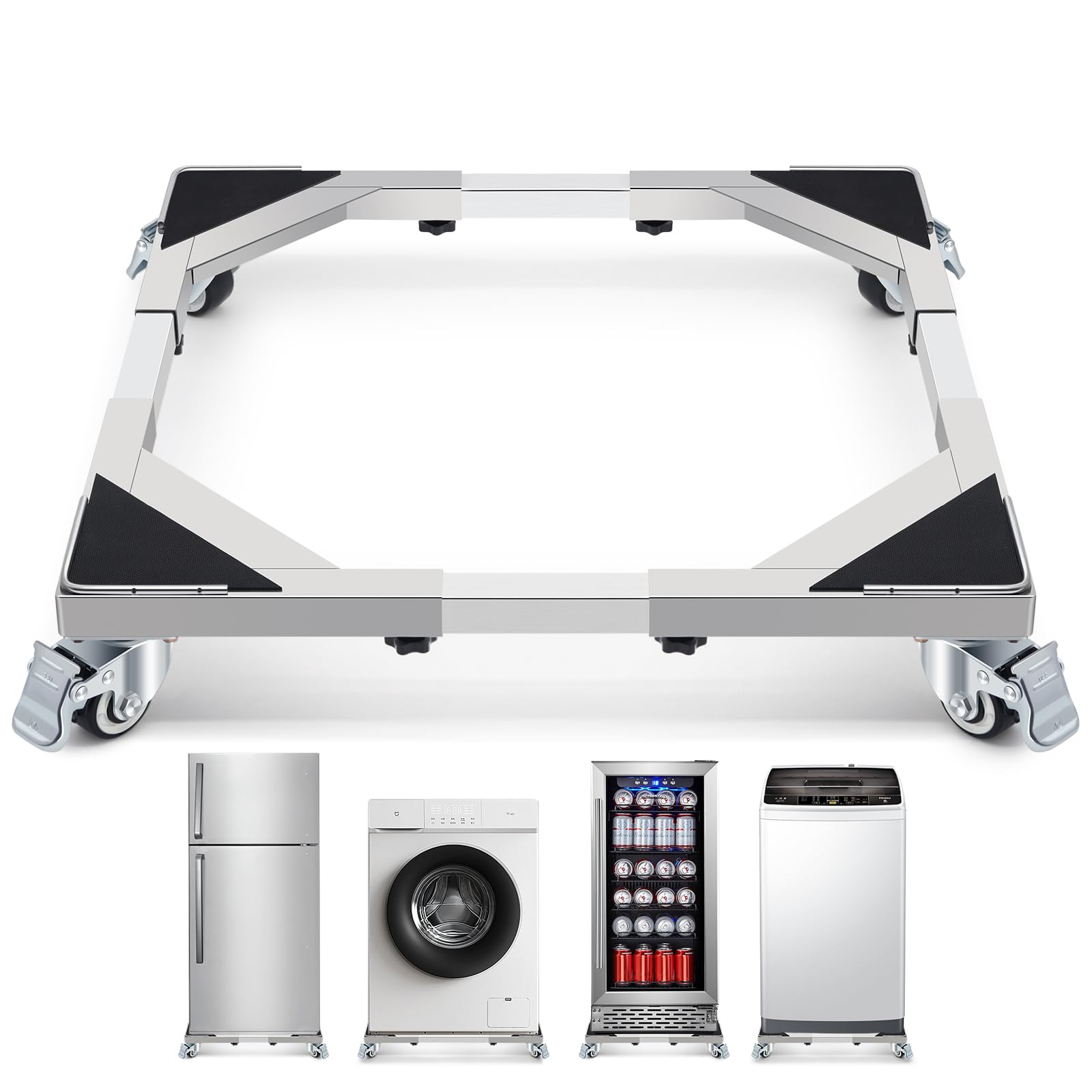 WBD WEIBIDA Upgraded Stainless Steel Washing Machine Dolly Cart, 700lbs Furniture Carts with lockble Wheels, Adjustable Mobile Roller Fridge Stand Base for Washing Machine, Dryer, Refrigerator