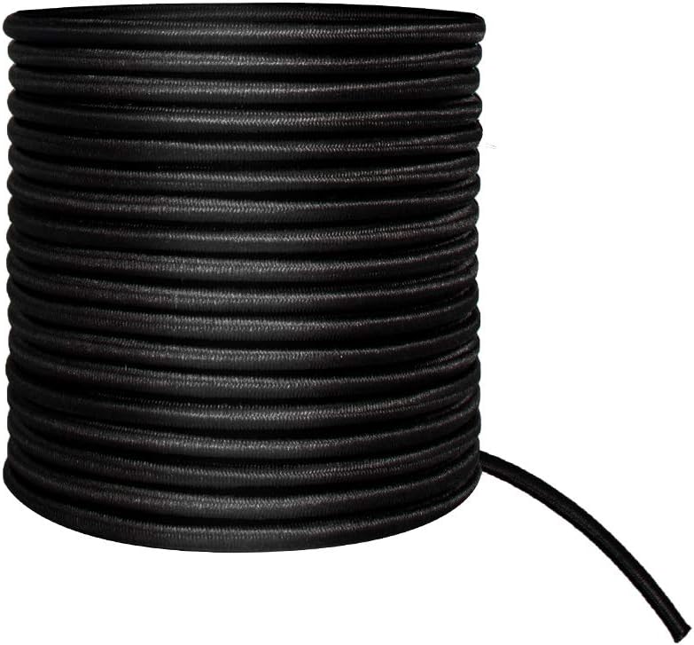 10m x 4mm Heavy-Duty Bungee Shock Cord | UV & Saltwater Resistant | Cut-to-Length DIY Kayak Tie Down, Shoe Laces, Hammocks, Cargo, Multi-Purpose Elastic Rope (Black)