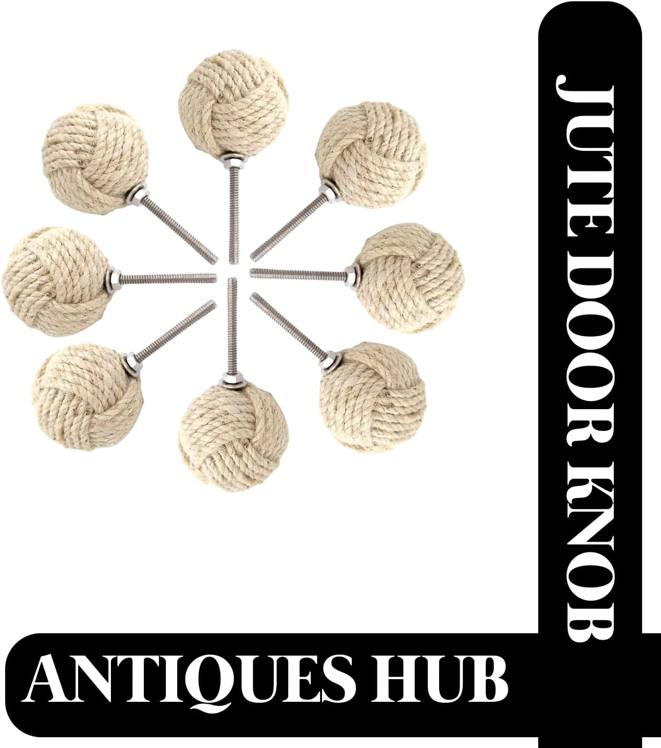 Jute Rope Door Knobs - Off White Pull and Push Handle Knobs for Cabinets, Wardrobes & Cupboards - Nautical Handmade Jute Ropes Door Knobs/Rope Knot Drawer Pulls - Home Decor Gifts (Set Of 4)