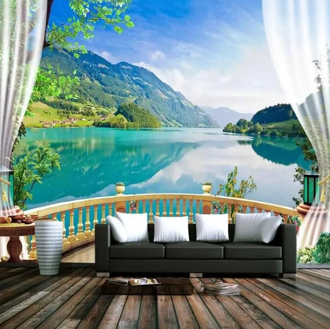 Papier peint forêt lac paysage 3D poster mural chambre 150x105cm