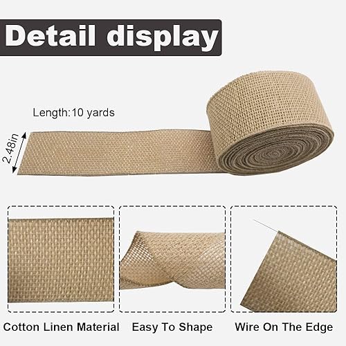 Miniatura 2 de Cintas de arpillera con alambre beige de 2.5 pulgadas, 10 yardas, decoración de borde con alambre sólido de resorte, cinta de tela para