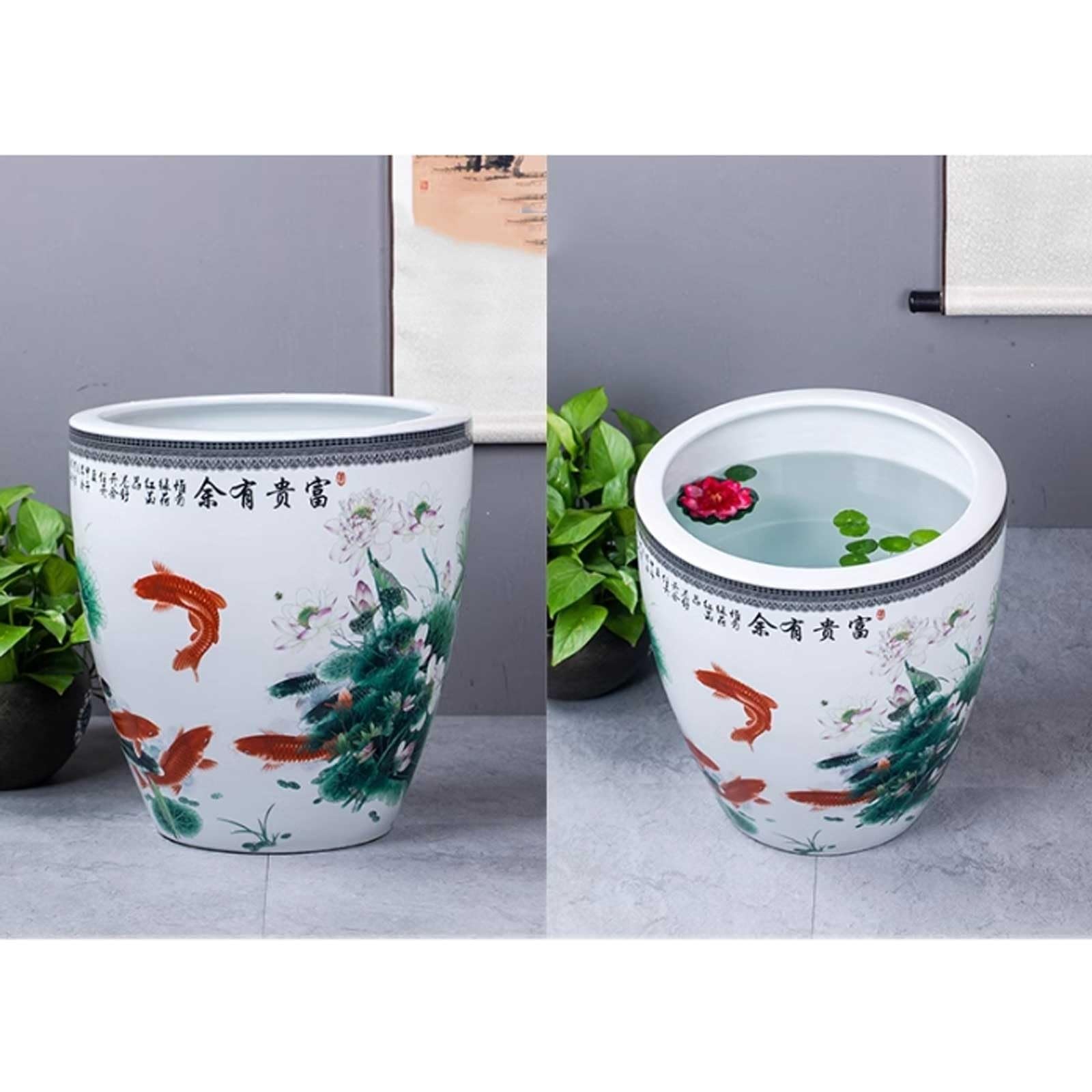 Mały Vintage Ceramic Fish Tank Hydroponiczny Lotos Wodny Kwiat Lilia Doniczka Zbiornik Na Wodę Zewnętrzny Patio Salon Dekoracja Złota rybka(Mały)