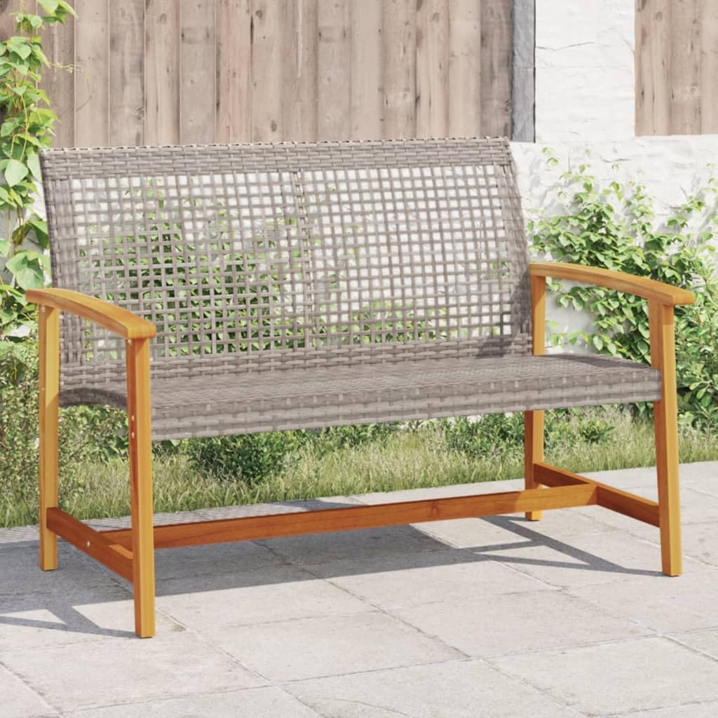 Banco de jardín gris de 112 cm en ratán sintético y madera de acacia moderna