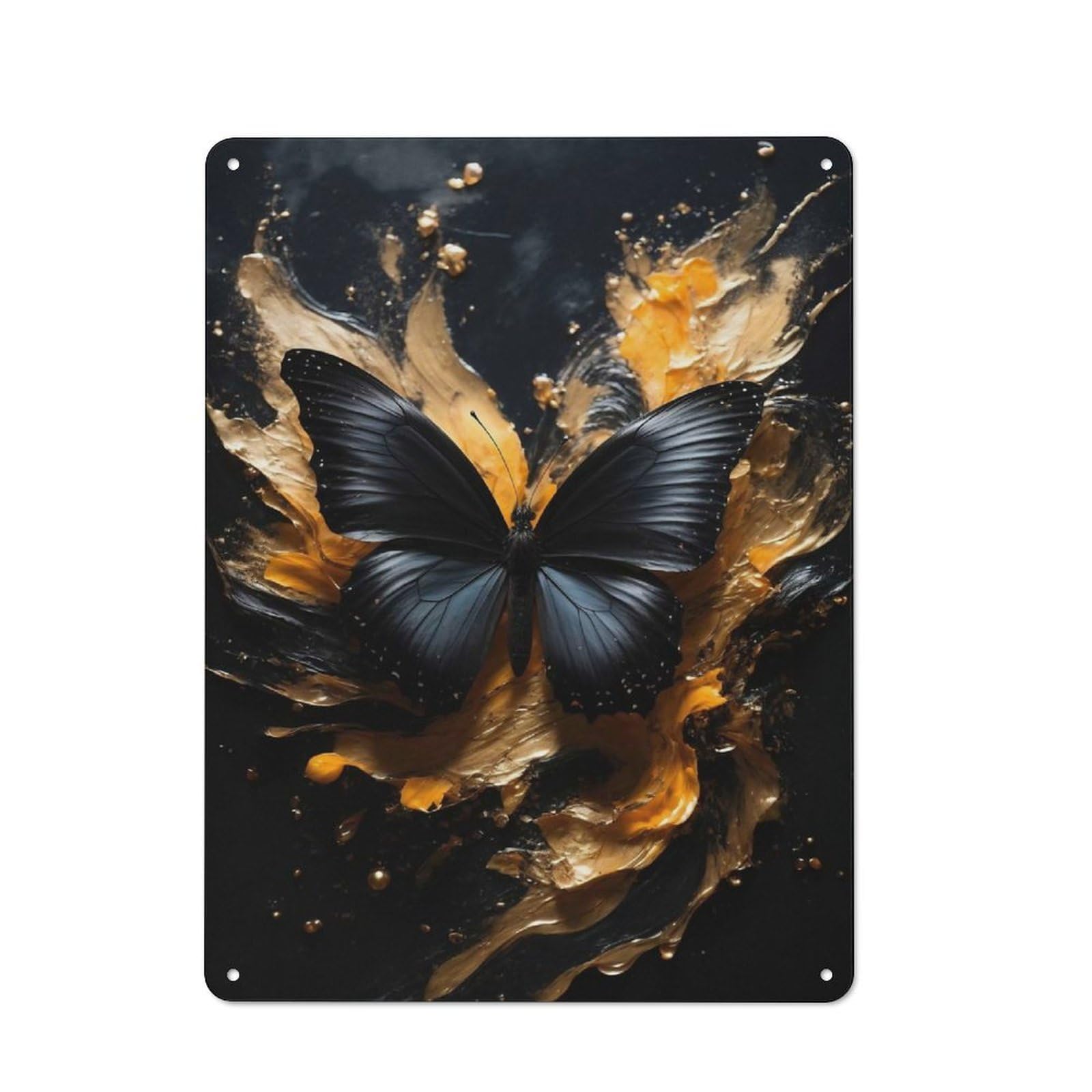 Junmoney Style-21 Outdoor Room Shed Metal Sign 40X30cm Featuring Black Butterfly On Gold, Shed Wall Decor For Shed, Garden Room, Porch Or Garage