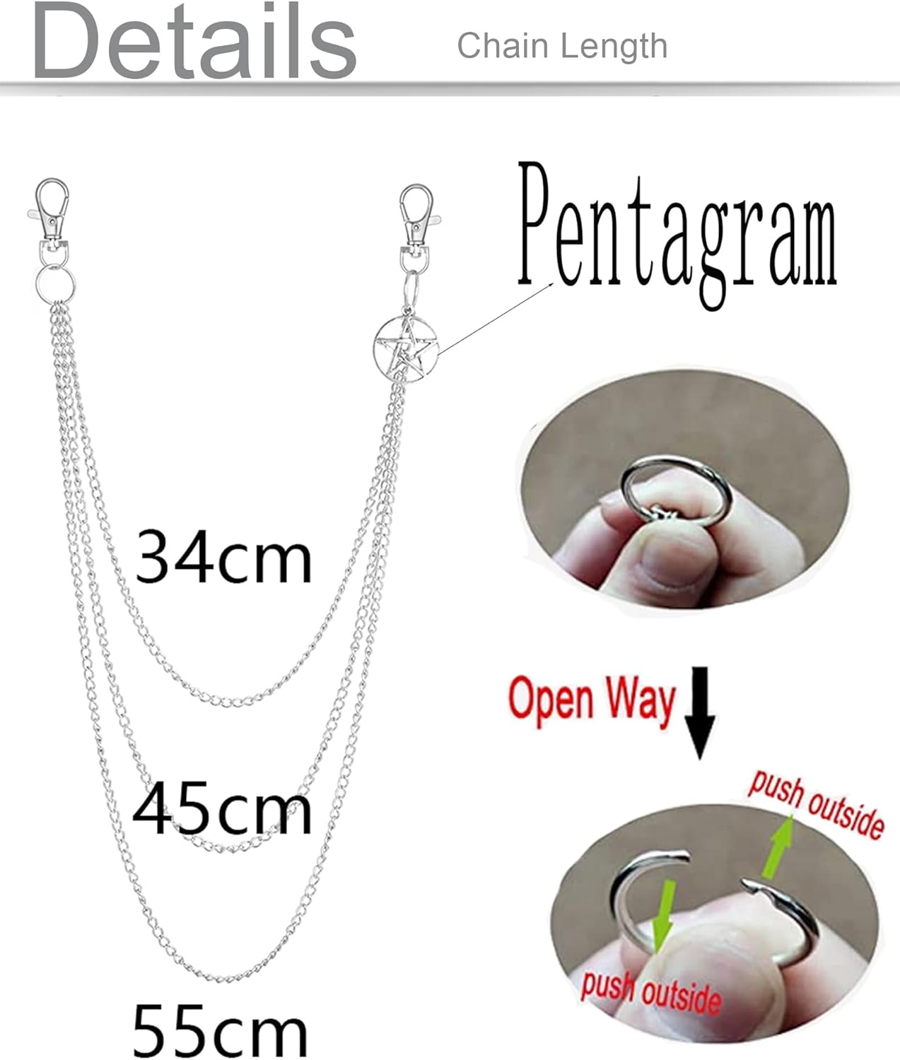 6 Pieces Pants Chains Multi-Layer Butterfly Lock Round Star Snak Heart Jeans Chains Accessory Hip Hop Pocket Punk Goth Wallet Chain Charm Rock Belt Loop Trousers Chain for Women Men Silver - Image 2