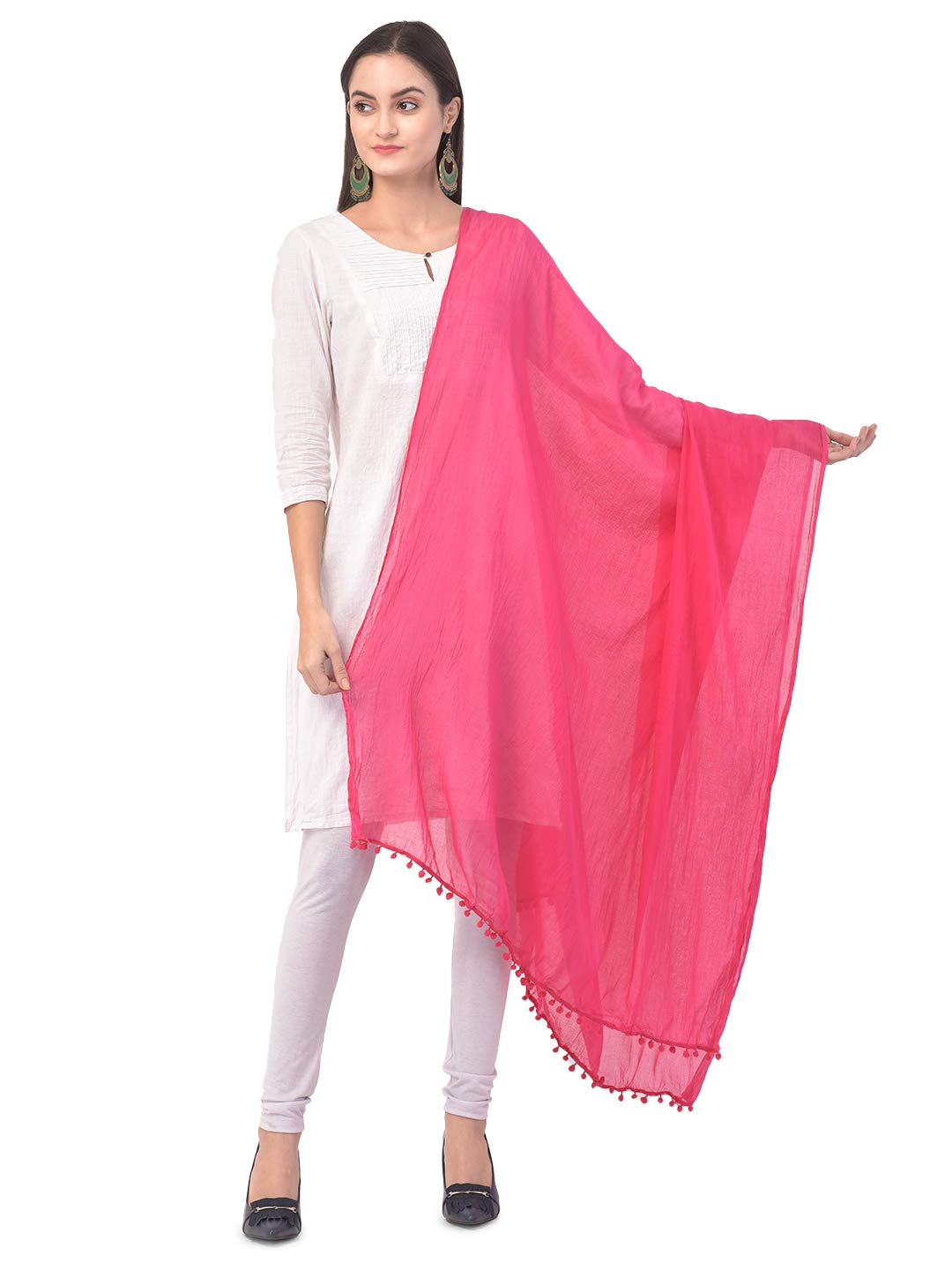 ANANYA FASHION & CRAFTS HUB Women Solid Color Cotton Dupatta For Women Indian Style With Pom Pom Scarves Wrap Shawl Length 2.25 Meter 24 Inch