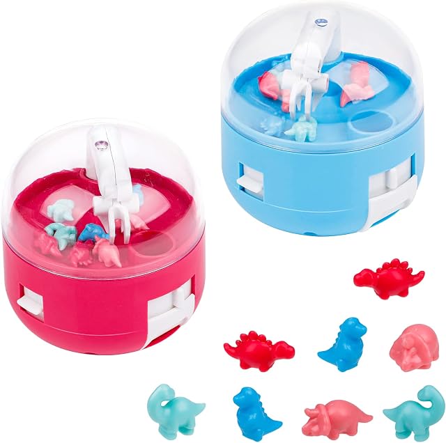 Dacitiery 2Pcs Mini Claw Machine, 16 Tiny Dinosaur Grabber Prize Dispenser Vending Machine Toy, Mini Dinosaurs Figures Grabber for Kids Boys Girls Gifts