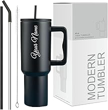 VOLITO Personalised with Your Name,1200ml Tumbler with Straw & Handle–Stainless Steel Double Wall Insulated Cup |Leakproof Sipper Mug for Hot & Cold Drinks|Travel Coffee & Water Tumbler (Black)