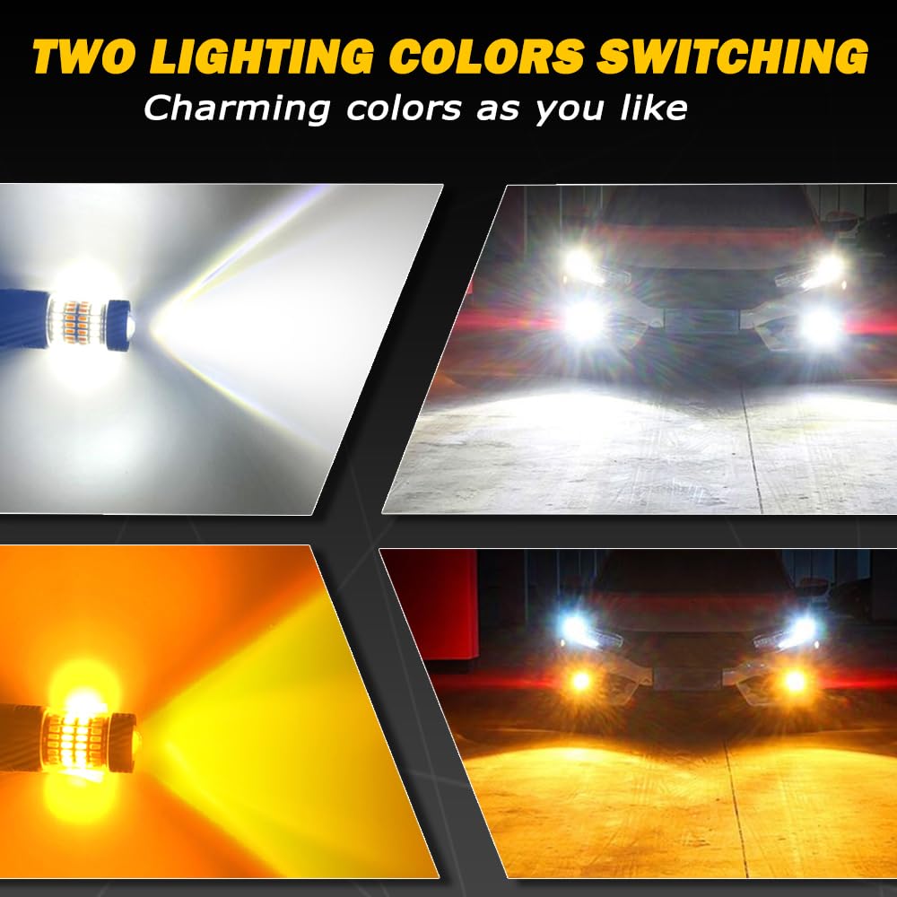 AUTOGOOD Super Bright 3157 LED Bulb, 3057 4157 3155 3457 1157 Switchback LED Bulb, Projector Replacemnt for DRL Daytime Running Lights and Trun Singal lights, White/Amber 2 Pack