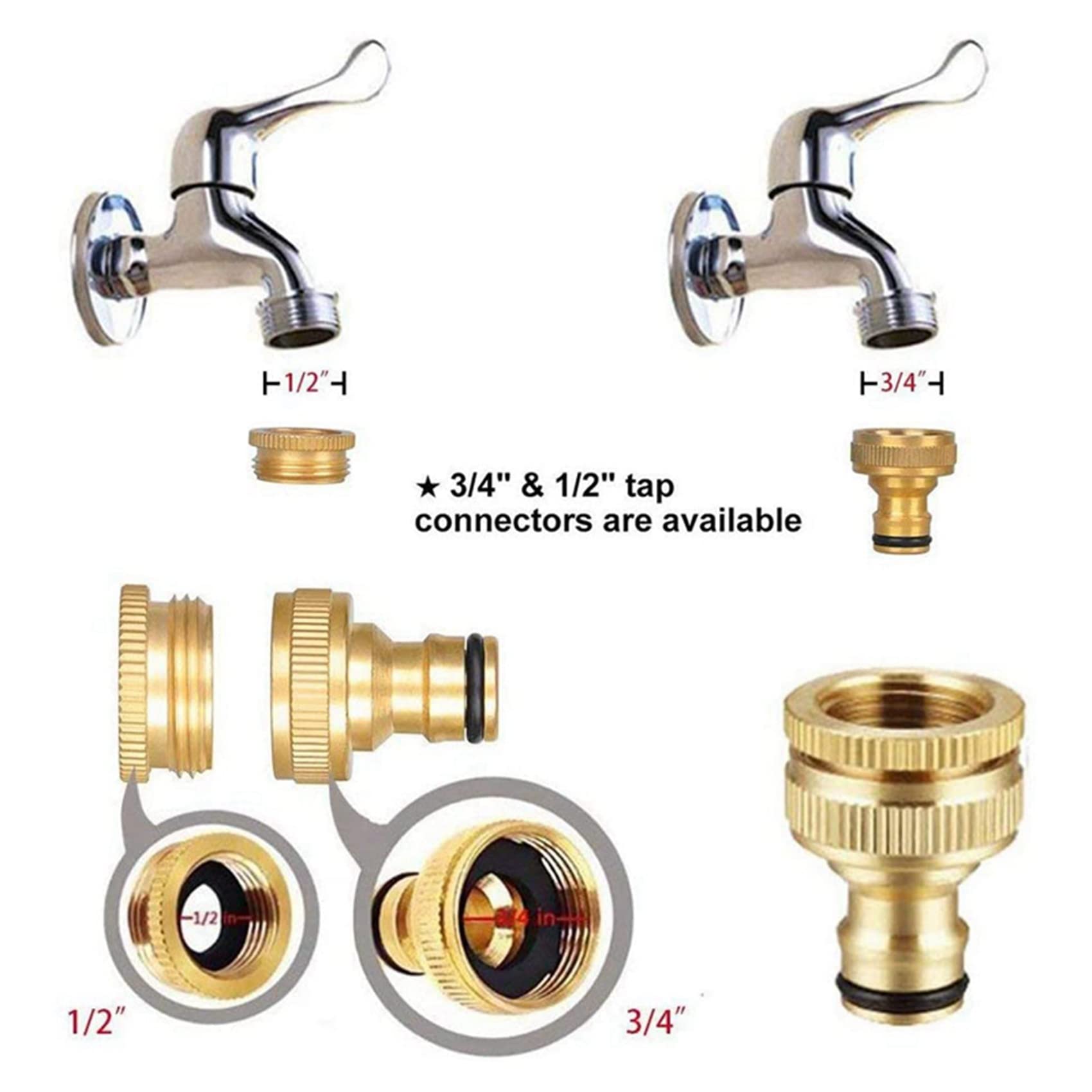 20 Raccordi Idraulici, Connettori per Tubo da Giardino da 1/2 Pollici e 3/4 Pollici, 2 in 1 e 1/2 Pollici, Connettore Rapido per Tubo Flessibile