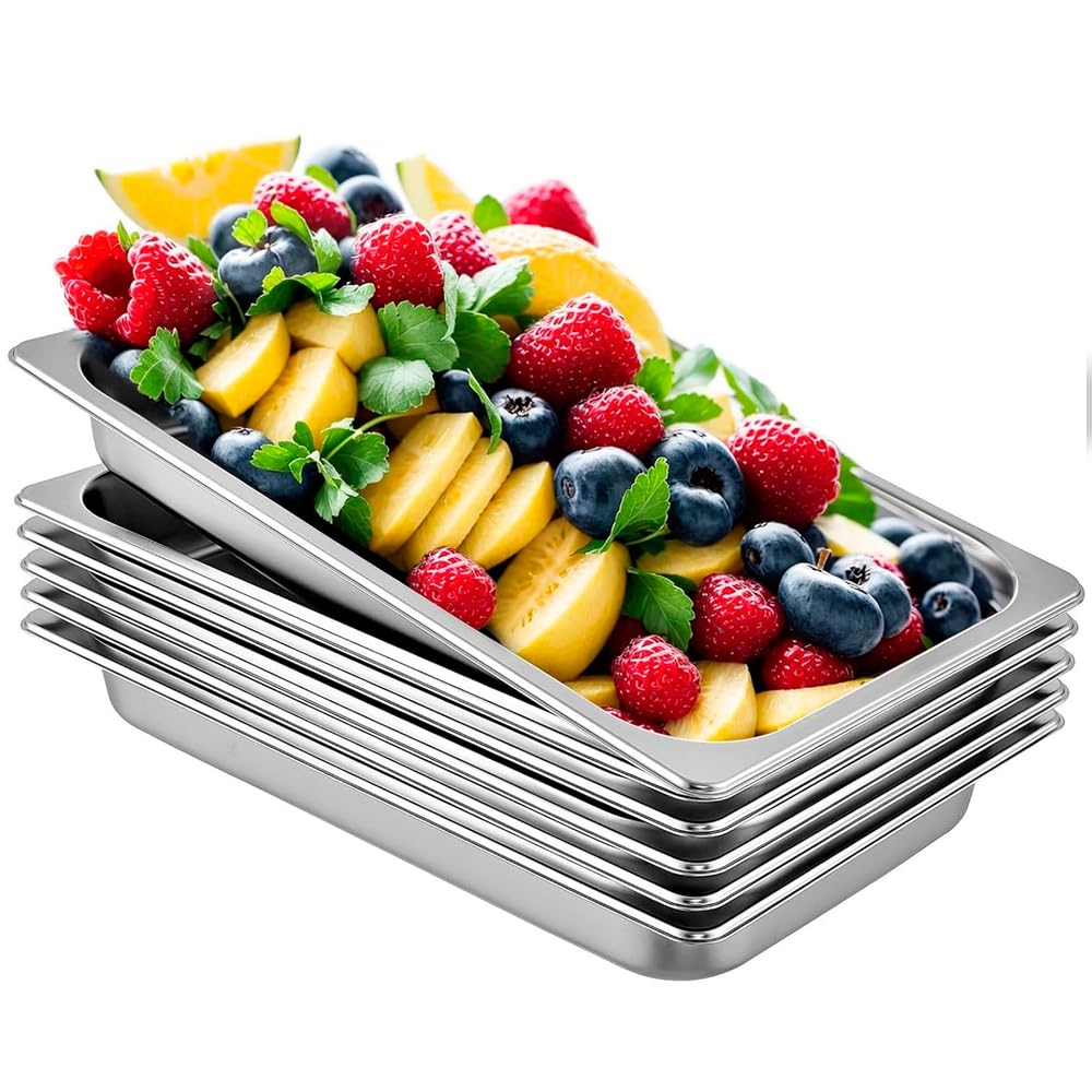 Genérico Lote 6 Cubetas Gastronorm GN 1/1-150 mm profundidad fabricadas en acero inoxidable | Bandejas Horno | Bandejas Gastronorm 1/1 | Recipiente GN 1/1 530x320x150 mm | 20,6 Lts