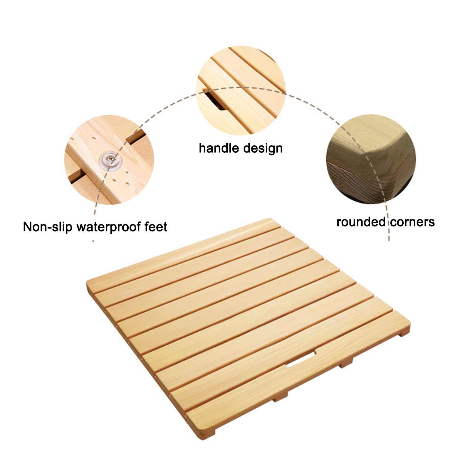 Pedana Doccia di Lusso,Pedana Doccia in Legno,Tappeto Bagno e Cucina,Pedana per Doccia,Tappeto Doccia Multifunzionali,per Una Facile Conservazione,per Interni o Esterni (50x50cm/20x20in)