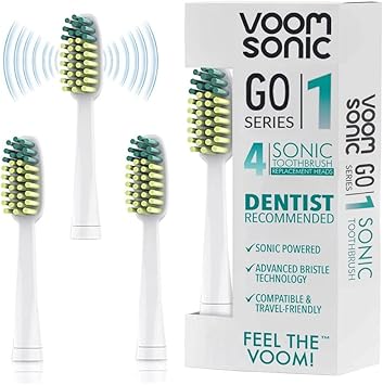 Voom Sonic - Go 1 Replacement Heads | Replacement Brushes | Advanced Bristle Technology| Soft DuPont Nylon Bristles | Oral Care, 4 Count Pack of 1