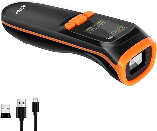 OBZ Bluetooth Barcode Scanner with LCD Screen Display, Mini Portable 2.4G Wireless QR Code Scanner, 1D 2D Inventory Handhe...