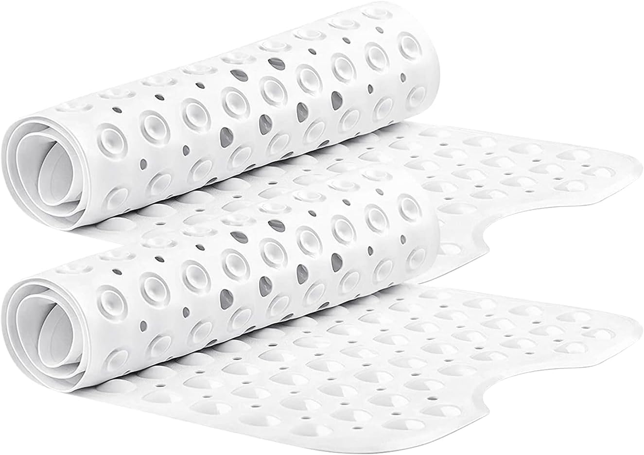 Oxford Homeware Shower Bath Mat Non Slip Anti Mould - White 100x40 cm 2 Pack Shower Mat for Bathtub and Bathroom with Drain Holes and Strong Suction Cups Machine Washable Bath Mats