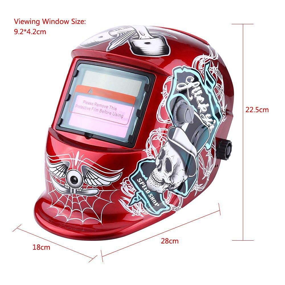 Ejoyous Careta Soldar Automatica, Máscara de Soldadura Protección de Soldador Energía Soldar para Más Modos TIG MIG MAG, Pirata Rojo, Amplia Sombra 4/9-13