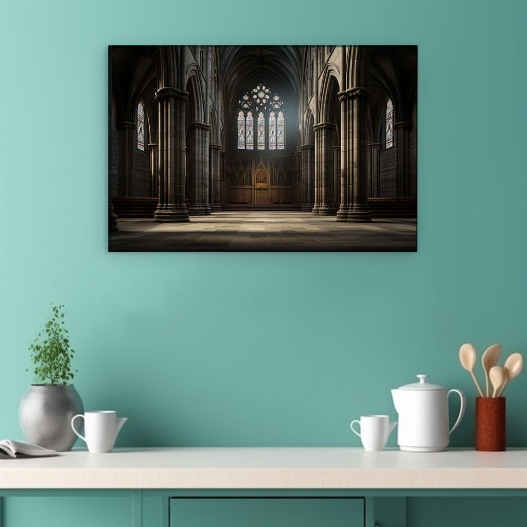 Canvas for Living room. Whispers of Eternity Echoing through the Majestic Solitude of a Cathedral's Grandeur, 27 x 18 inch Canvas Wall Art - Contemporary Masterpieces - Nature Home Decor