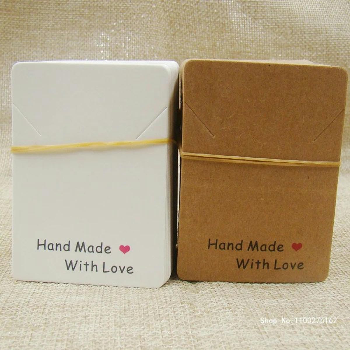 200 Stück 5 x 7 cm weiße/Kraftpapier-Halsketten-Display-Karte, handgefertigt mit Liebe, Schmuck-Paket-Karte, individuell erhältlich – 1