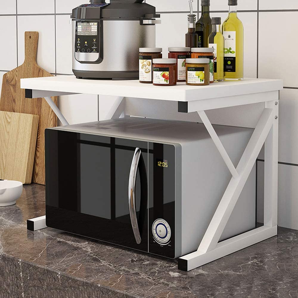 Menaka 2 Tiers Microwave Oven Shelf Stand for Countertop, Kitchen Spices Storage Rack Unti Shelving Desktop Printer Rack Free Standing for Home Office Metal Frame with Wood Tabletop โ image 1