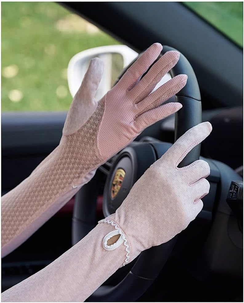 Lace Mesh Long Gloves Women's Ice Silk Thin Breathable Touch Screen Sleeves