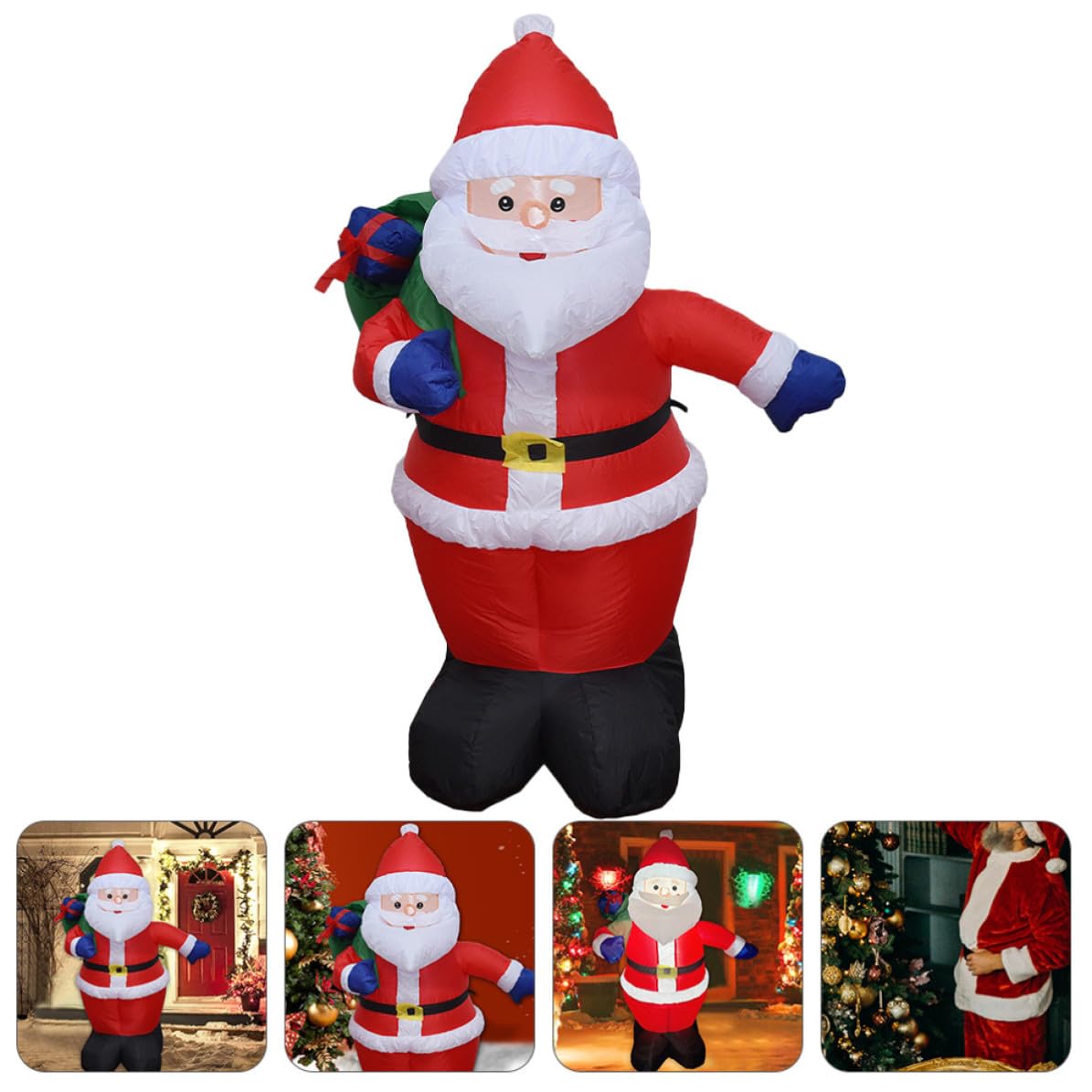 Sewroro Père Noël Gonflable Rouge en Polyester Lumières LED pour Noël | Décoration Extérieure Classique, Usage Jardin Avant, Résistant à L'usure