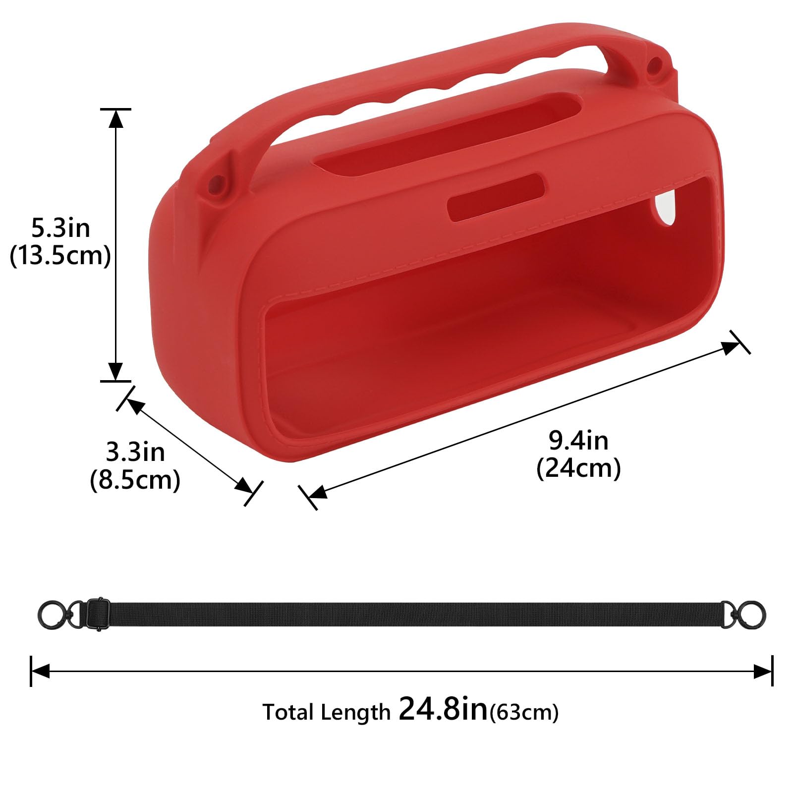 Geekria Housse en Silicone pour Enceinte Compatible avec Bose SoundLink Plus, Protection Peau Souple, étui de Transport de Voyage de Remplacement avec bandoulière (Rouge)