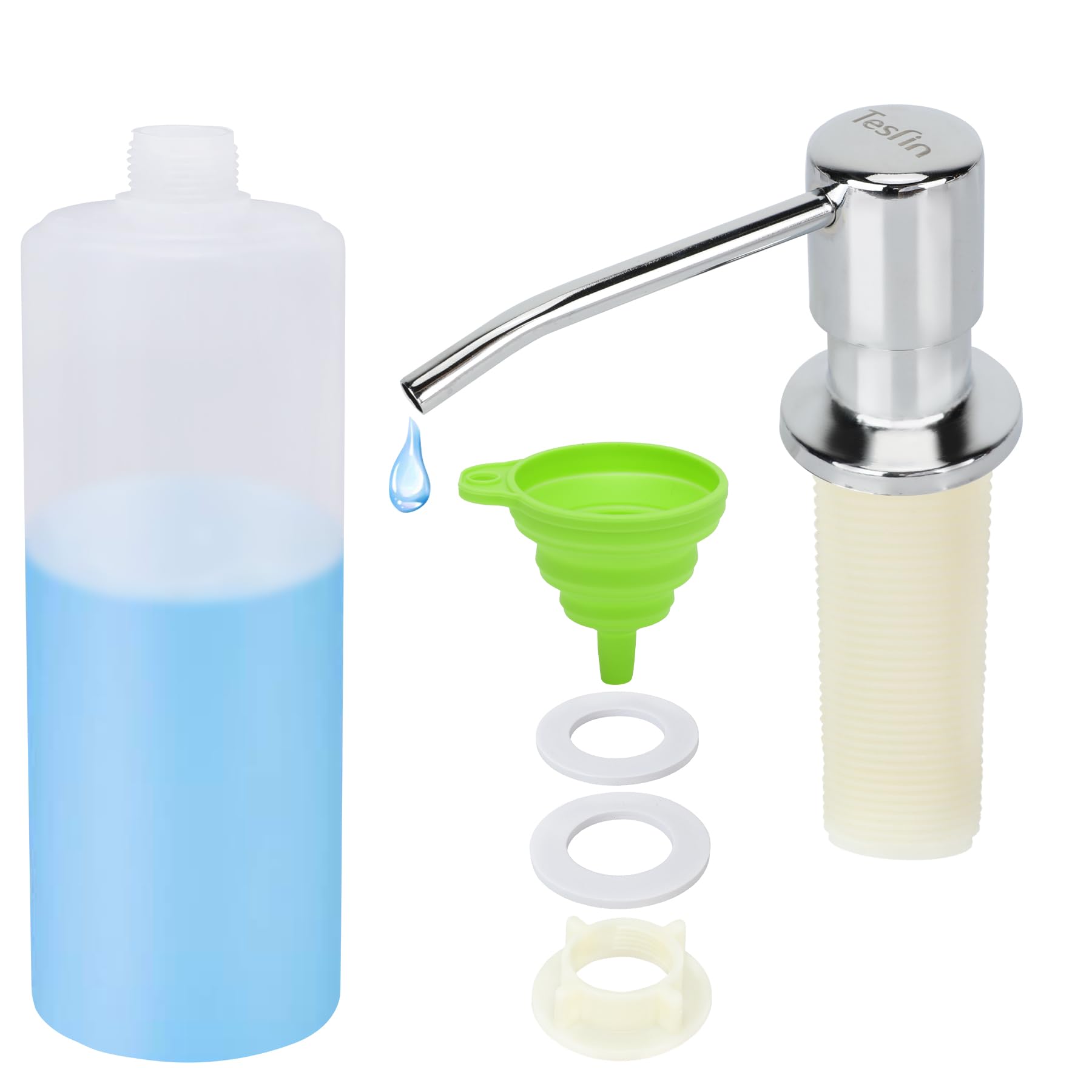 Dispensador de jabón para fregadero de cocina, níquel cepillado, dispensador de jabón integrado, dispensador de jabón líquido con botella