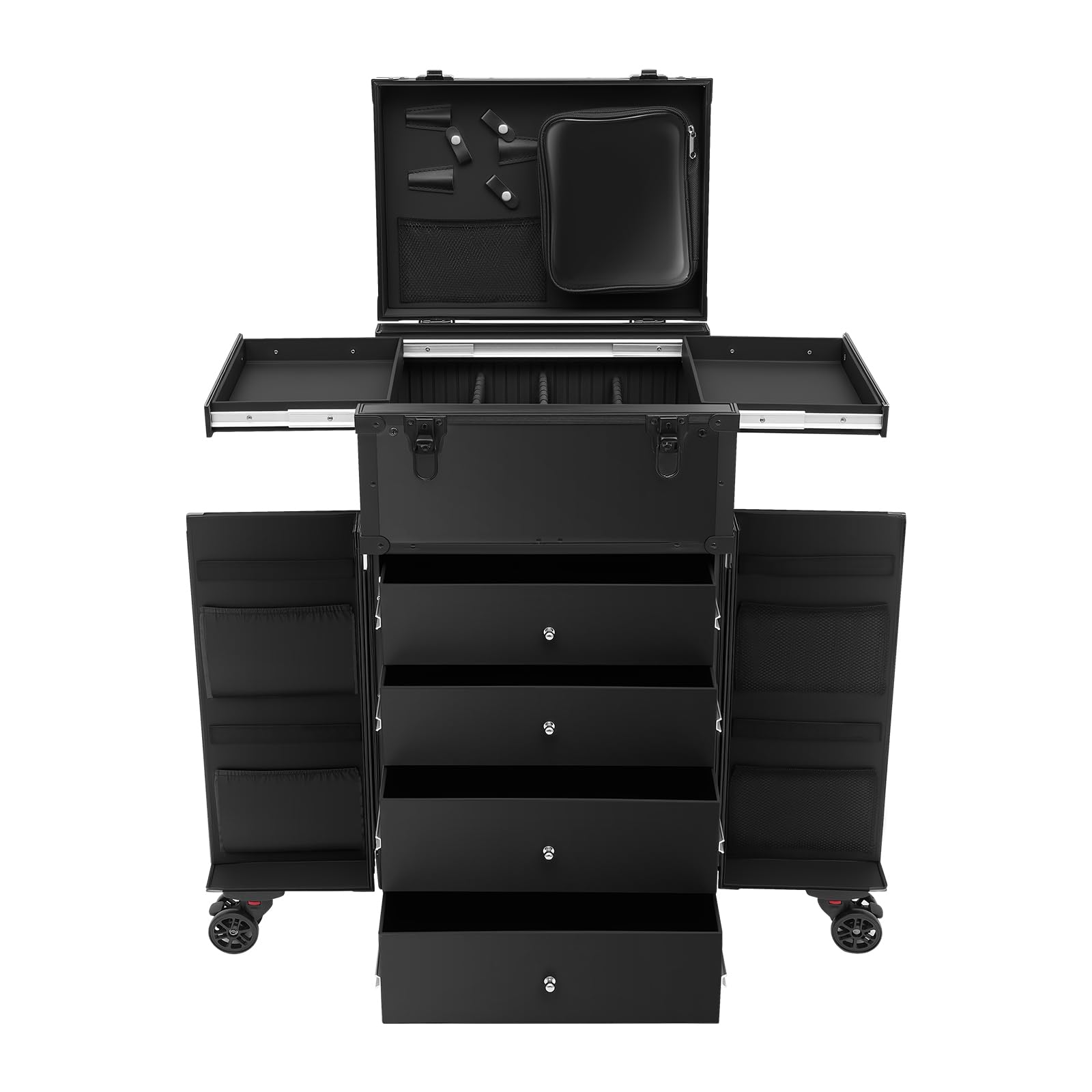 Kosmetik Trolley Kosmetikkoffer 4 Schubladen Schminkkoffer Friseurkoffer Abschließbar Nagelkkoffer Friseur Box Großer Beauty Case für Visagisten Friseure Nageldesign
